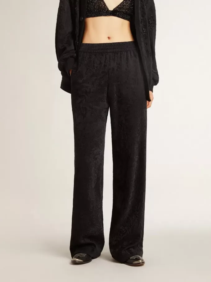 Schwarze Jogginghose für Damen mit Ton-in-Ton-Toile-de-Jouy-Print