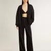 Schwarze Jogginghose für Damen mit Ton-in-Ton-Toile-de-Jouy-Print