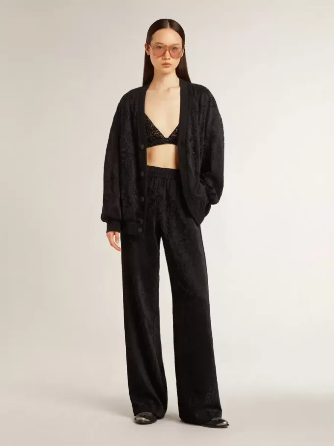 Schwarze Jogginghose für Damen mit Ton-in-Ton-Toile-de-Jouy-Print