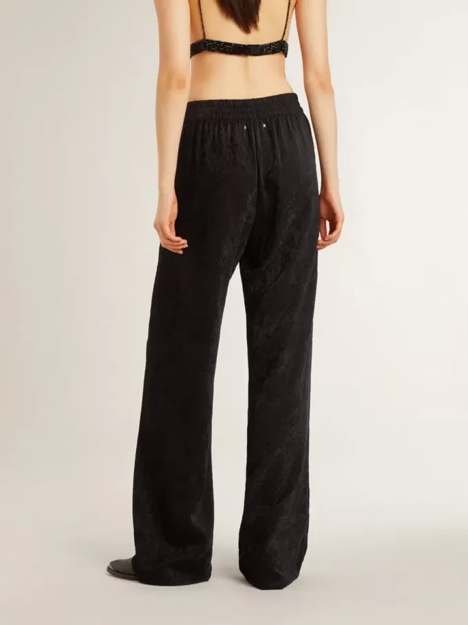 Schwarze Jogginghose für Damen mit Ton-in-Ton-Toile-de-Jouy-Print