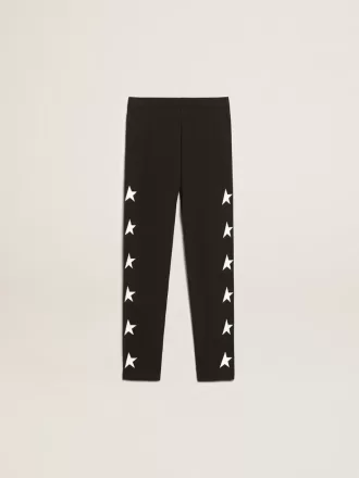 Schwarze Leggings für Mädchen mit weißen Sternen an den Seiten