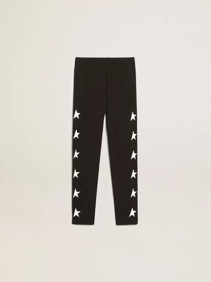 Schwarze Leggings für Mädchen mit weißen Sternen an den Seiten Schwarze Leggings für Mädchen mit weißen Sternen an den Seiten