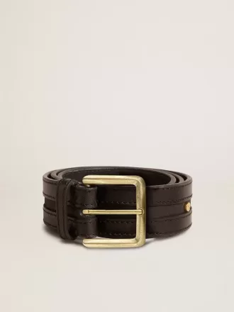 Schwarzer Damen-Gürtel aus gewaschenem Leder mit goldenen Nieten Schwarzer Damen-Gürtel aus gewaschenem Leder mit goldenen Nieten
