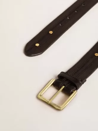 Schwarzer Damen-Gürtel aus gewaschenem Leder mit goldenen Nieten Schwarzer Damen-Gürtel aus gewaschenem Leder mit goldenen Nieten