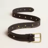 Schwarzer Damen-Gürtel aus gewaschenem Leder mit goldenen Nieten