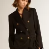 Schwarzer Damenblazer mit doppelter Knopfleiste Schwarzer Damenblazer mit doppelter Knopfleiste
