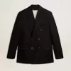 Schwarzer Herrenblazer mit Knopfverschluss und doppelter Knopfleiste