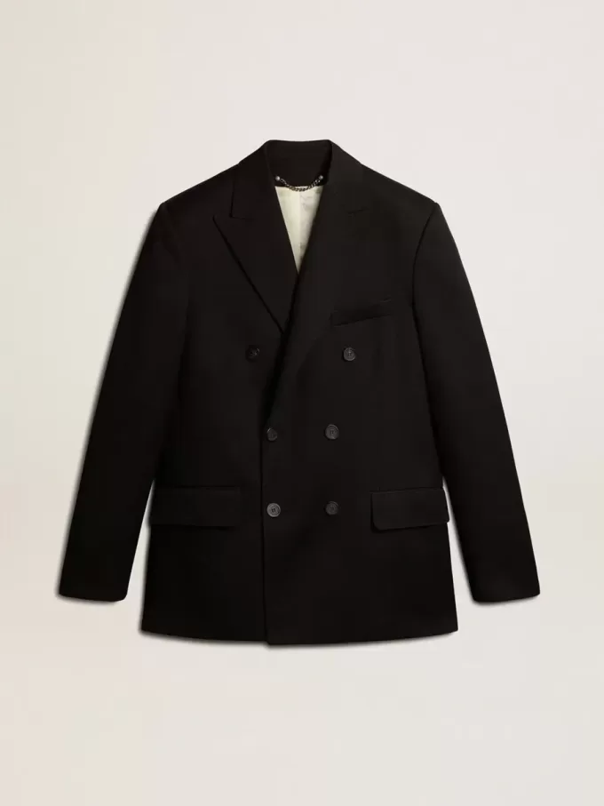 Schwarzer Herrenblazer mit Knopfverschluss und doppelter Knopfleiste