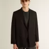 Schwarzer Herrenblazer mit Knopfverschluss und doppelter Knopfleiste