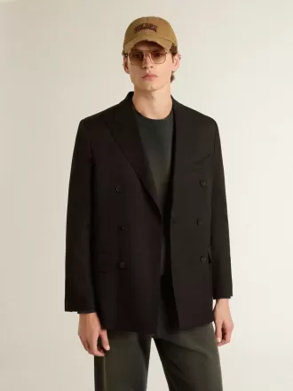 Schwarzer Herrenblazer mit Knopfverschluss und doppelter Knopfleiste