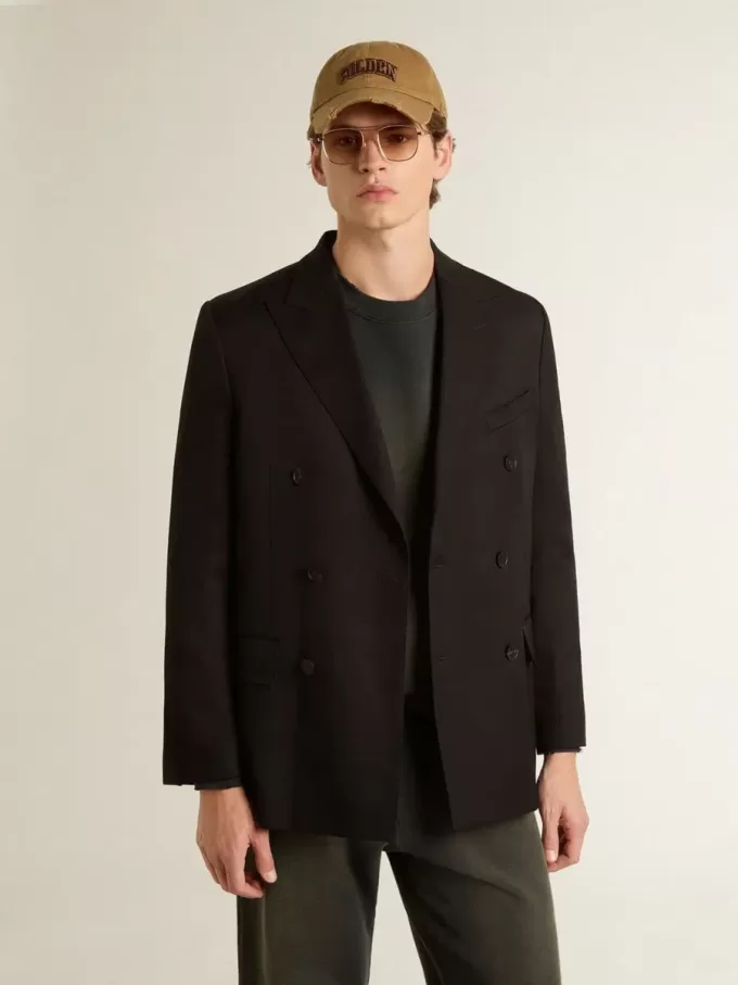 Schwarzer Herrenblazer mit Knopfverschluss und doppelter Knopfleiste