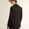 Schwarzer Herrenblazer mit Knopfverschluss und doppelter Knopfleiste