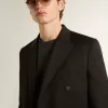 Schwarzer Herrenblazer mit Knopfverschluss und doppelter Knopfleiste