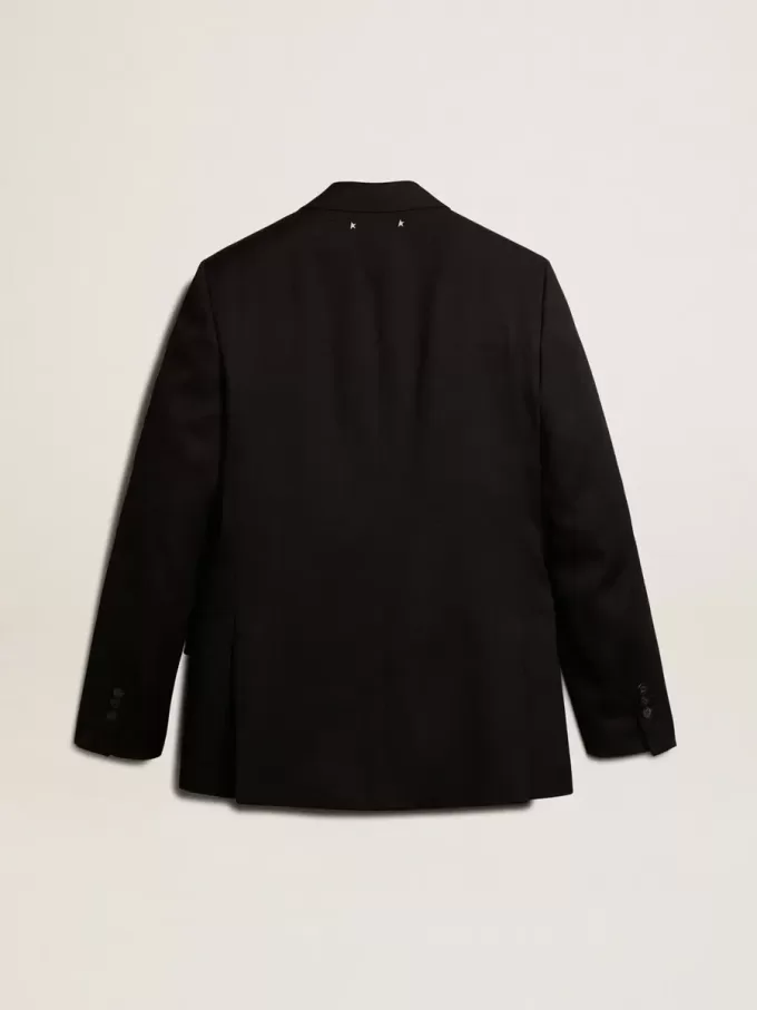 Schwarzer Herrenblazer mit Knopfverschluss und doppelter Knopfleiste