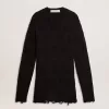 Schwarzer Herrenpullover aus Wolle mit Used-Look Schwarzer Herrenpullover aus Wolle mit Used-Look