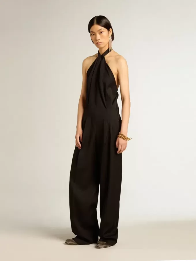 Schwarzer Overall aus Wollgabardine Schwarzer Overall aus Wollgabardine