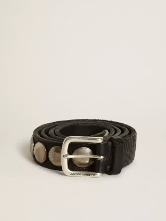 Schwarzer Trinidad-Gürtel aus gewaschenem Leder mit Nieten