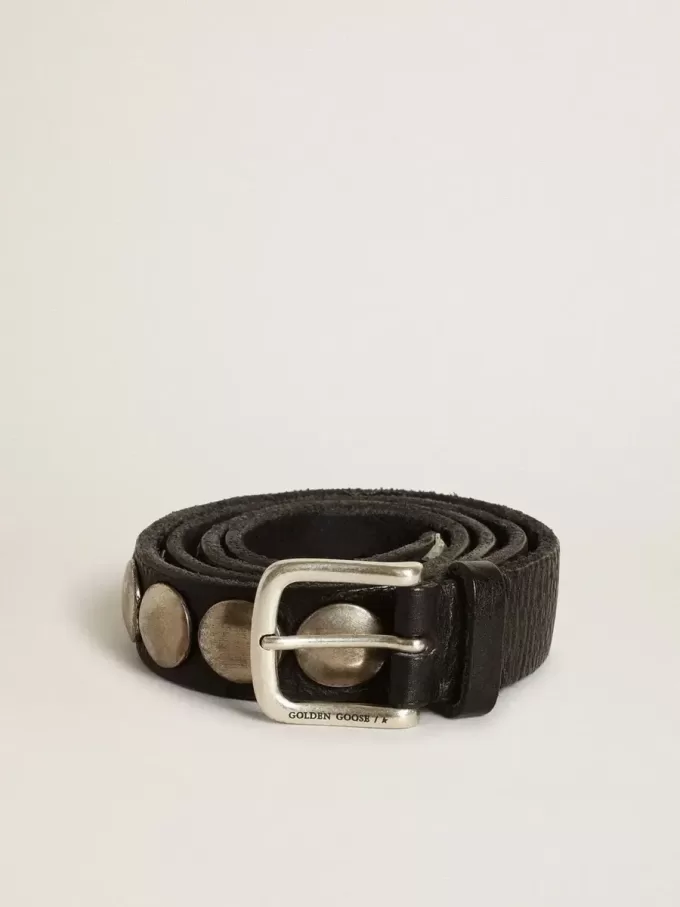 Schwarzer Trinidad-Gürtel aus gewaschenem Leder mit Nieten Schwarzer Trinidad-Gürtel aus gewaschenem Leder mit Nieten