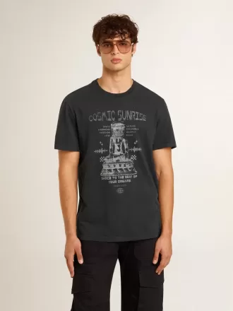Schwarzes Baumwoll-T-Shirt für Herren mit Aufdruck auf der Vorderseite