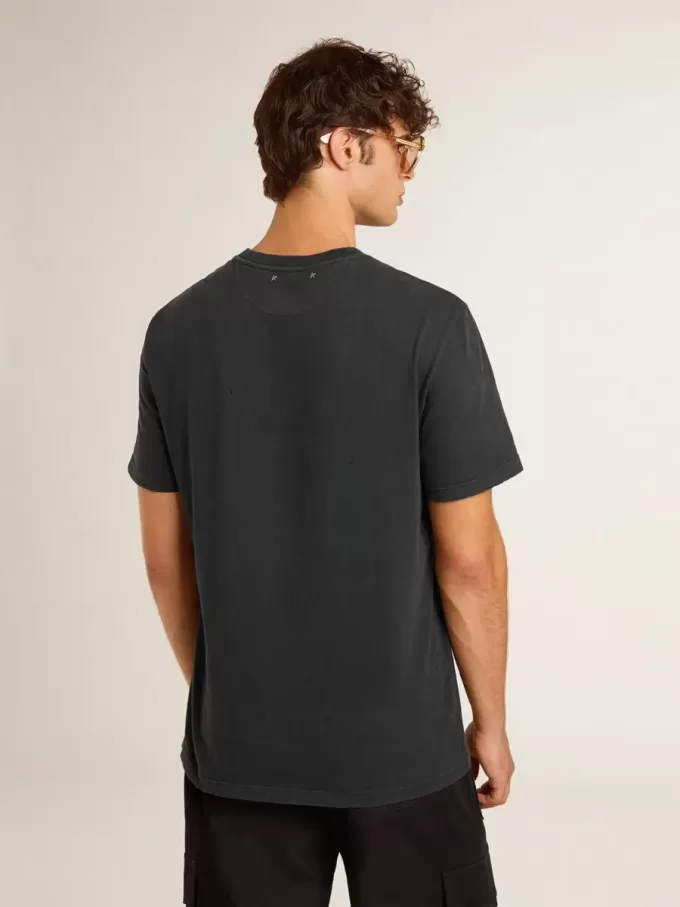 Schwarzes Baumwoll-T-Shirt für Herren mit Aufdruck auf der Vorderseite