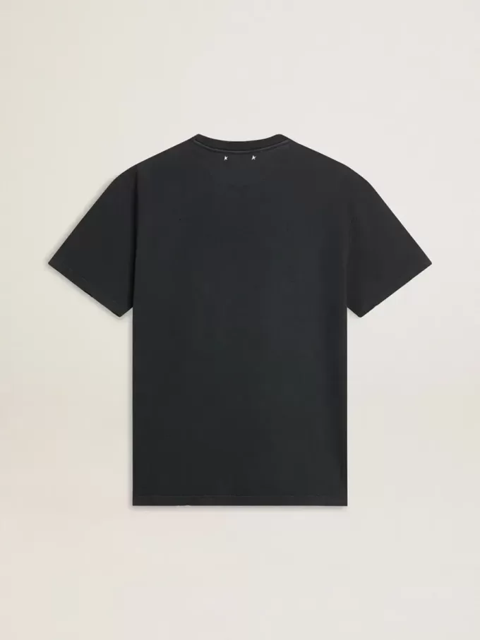 Schwarzes Baumwoll-T-Shirt für Herren mit Aufdruck auf der Vorderseite