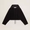 Schwarzes Chenille-Sweatshirt für Damen mit Stickerei auf dem Rücken Schwarzes Chenille-Sweatshirt für Damen mit Stickerei auf dem Rücken