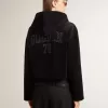 Schwarzes Chenille-Sweatshirt für Damen mit Stickerei auf dem Rücken Schwarzes Chenille-Sweatshirt für Damen mit Stickerei auf dem Rücken