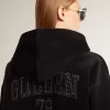 Schwarzes Chenille-Sweatshirt für Damen mit Stickerei auf dem Rücken Schwarzes Chenille-Sweatshirt für Damen mit Stickerei auf dem Rücken
