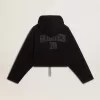 Schwarzes Chenille-Sweatshirt für Damen mit Stickerei auf dem Rücken Schwarzes Chenille-Sweatshirt für Damen mit Stickerei auf dem Rücken