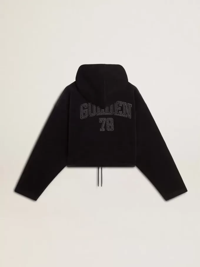 Schwarzes Chenille-Sweatshirt für Damen mit Stickerei auf dem Rücken Schwarzes Chenille-Sweatshirt für Damen mit Stickerei auf dem Rücken