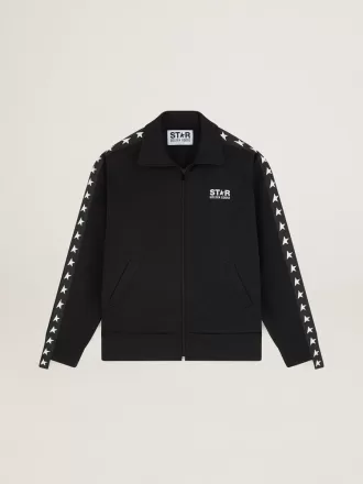 Schwarzes Damen-Sweatshirt mit Reißverschluss und weißen Sternen