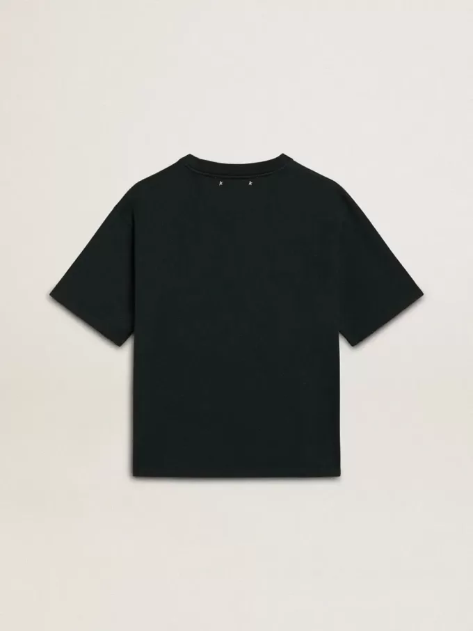 Schwarzes Damen-T-Shirt mit Kristallen