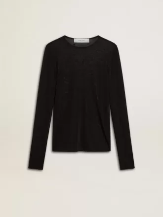 Schwarzes Damen-T-Shirt mit Rundhalsausschnitt