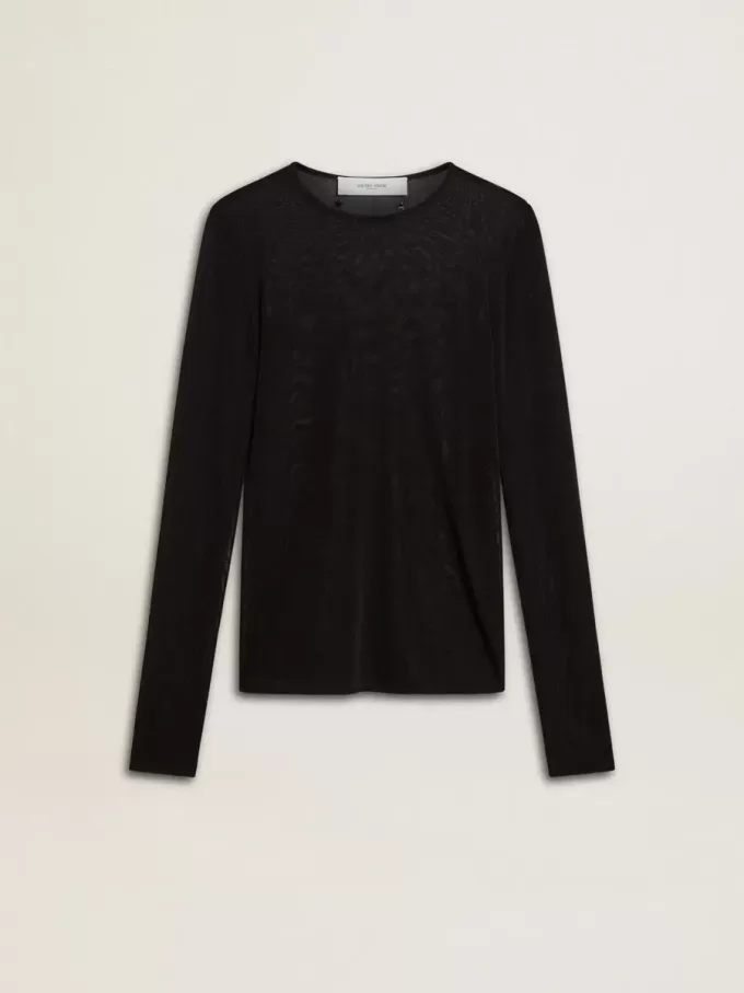 Schwarzes Damen-T-Shirt mit Rundhalsausschnitt Schwarzes Damen-T-Shirt mit Rundhalsausschnitt