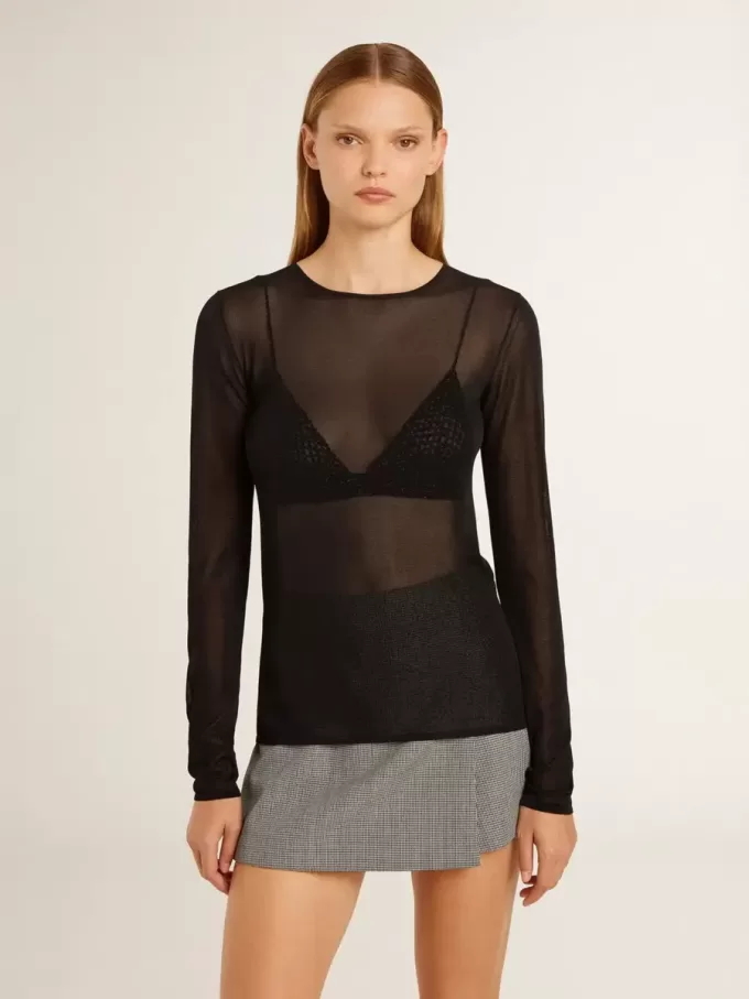 Schwarzes Damen-T-Shirt mit Rundhalsausschnitt Schwarzes Damen-T-Shirt mit Rundhalsausschnitt