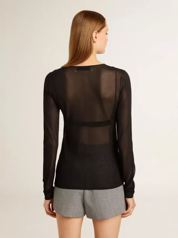 Schwarzes Damen-T-Shirt mit Rundhalsausschnitt Schwarzes Damen-T-Shirt mit Rundhalsausschnitt
