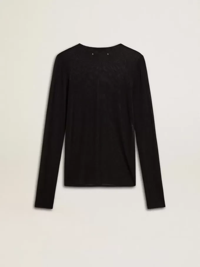 Schwarzes Damen-T-Shirt mit Rundhalsausschnitt Schwarzes Damen-T-Shirt mit Rundhalsausschnitt