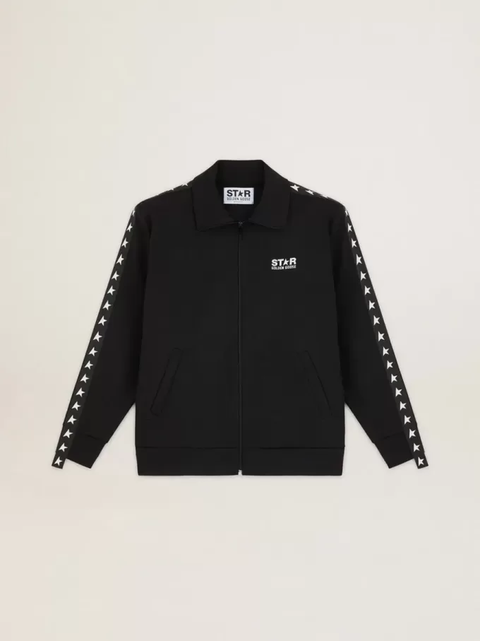 Schwarzes Herren-Sweatshirt mit Reißverschluss und weißen Sternen Schwarzes Herren-Sweatshirt mit Reißverschluss und weißen Sternen