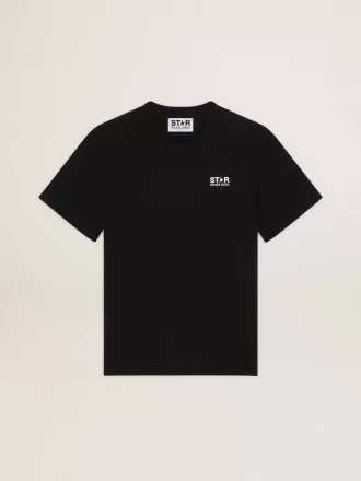 Schwarzes Herren-T-Shirt mit kontrastierendem weißem Logo und Stern Schwarzes Herren-T-Shirt mit kontrastierendem weißem Logo und Stern
