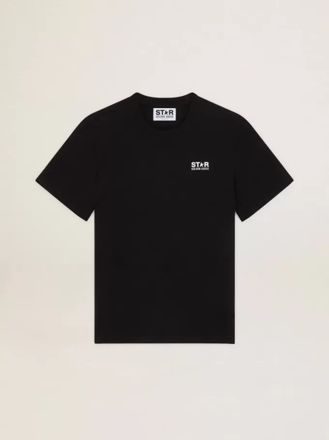 Schwarzes Herren-T-Shirt mit kontrastierendem weißem Logo und Stern Schwarzes Herren-T-Shirt mit kontrastierendem weißem Logo und Stern