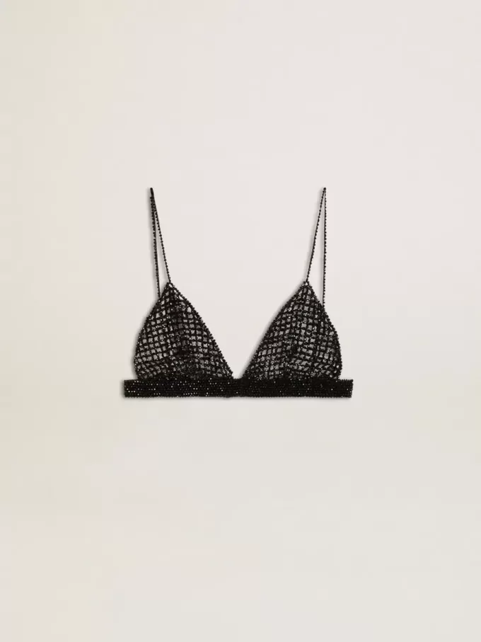 Schwarzes Häkeloberteil für Damen mit Kristallen