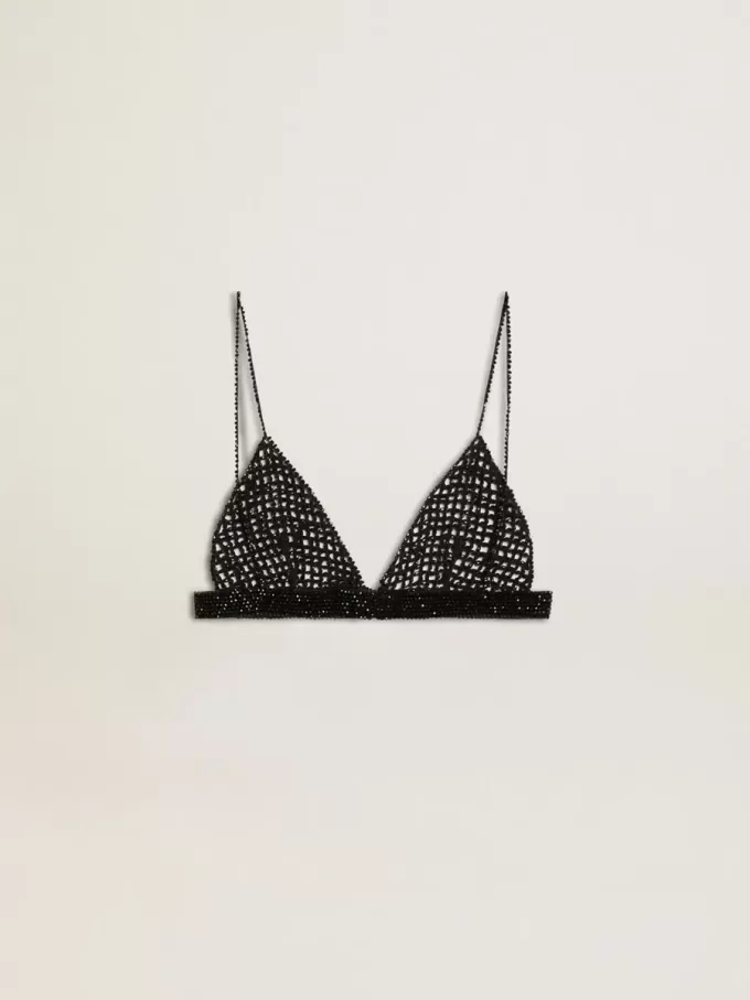 Schwarzes Häkeloberteil für Damen mit Kristallen