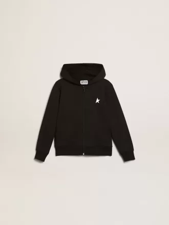 Schwarzes Kapuzensweatshirt mit kontrastierendem weißen Stern und Logo
