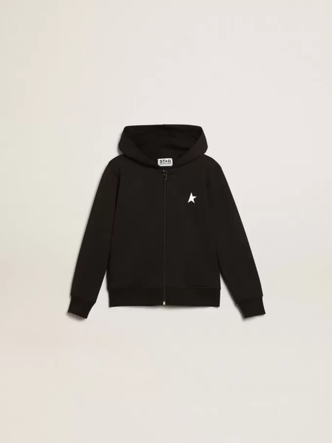 Schwarzes Kapuzensweatshirt mit kontrastierendem weißen Stern und Logo