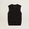 Schwarzes Mesh-Strickoberteil mit Pailletten und kontrastierenden Details