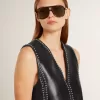 Schwarzes Nappalederkleid für Damen mit Nieten