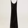 Schwarzes Slipdress für Damen mit Samteffekt