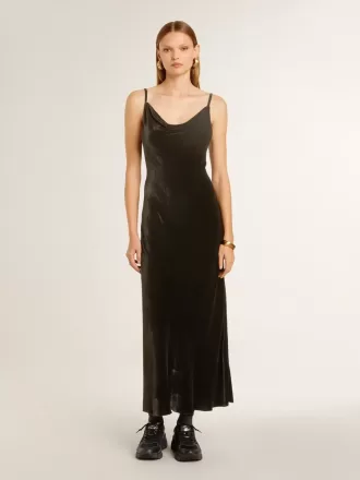 Schwarzes Slipdress für Damen mit Samteffekt
