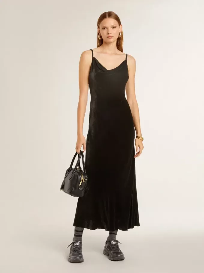 Schwarzes Slipdress für Damen mit Samteffekt