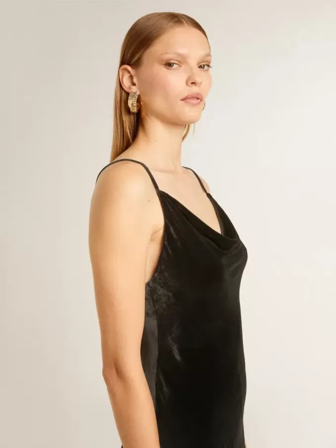 Schwarzes Slipdress für Damen mit Samteffekt